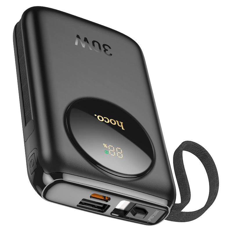 HOCO Q19 Lucky 30W fully compatible power bank with digital display and cable(10000mAh) Black