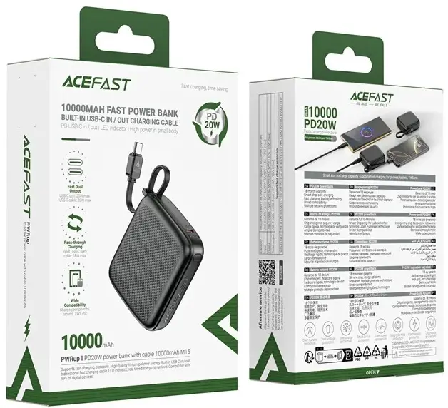 Acefast M15-10000 PD20W power bank with cable 