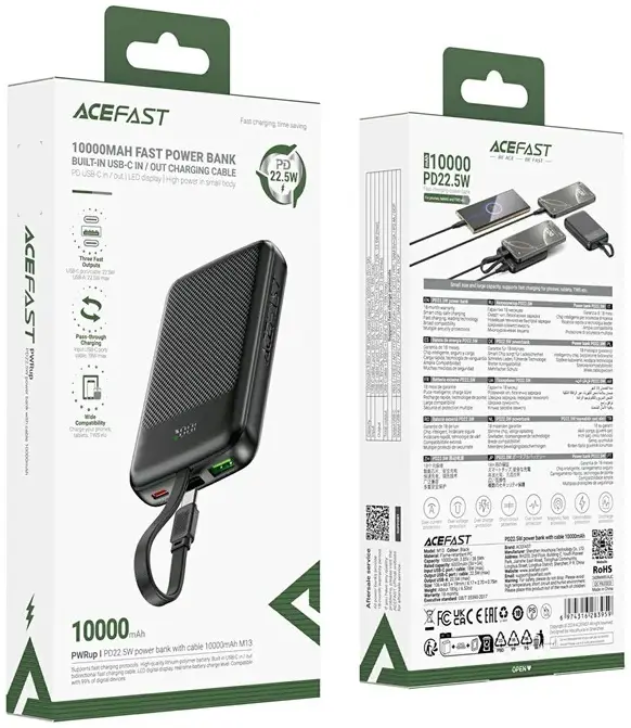 ACEFAST M13-10000 PD22.5W Power Bank With Cable