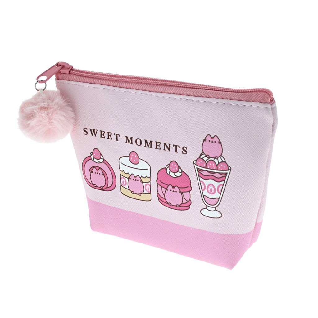 Textured Pink Pu Pencil Case Featuring Adorable Images Of Pusheen