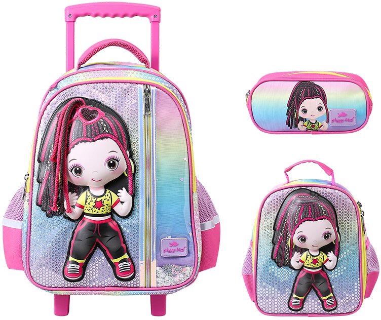 Trolly Backpack 3D Girl 17" With Lunch Bag & Pencil Case GB3908T