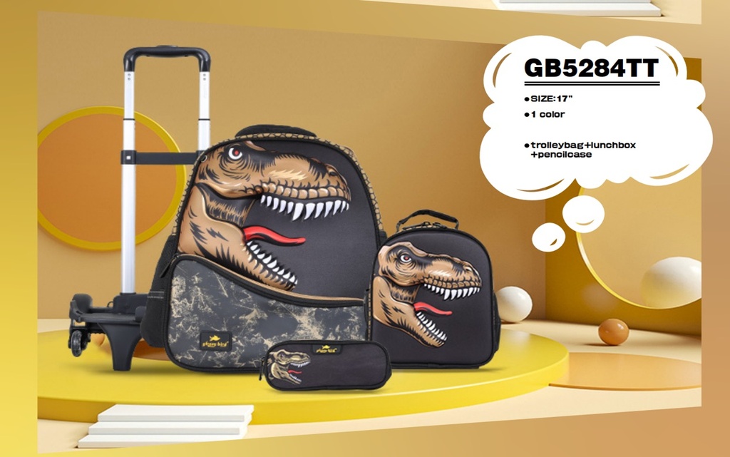 Trolly 3 Wheels Backpack Multi Comp T-Rex 17"" & L.Bag, P.Case Set