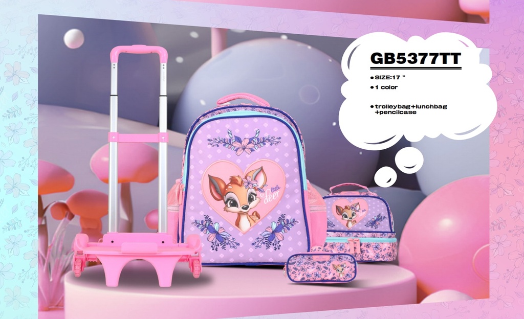 Trolly Backpack Little Dear 17" With Lunch Bag & Pencil Case Gb5504T