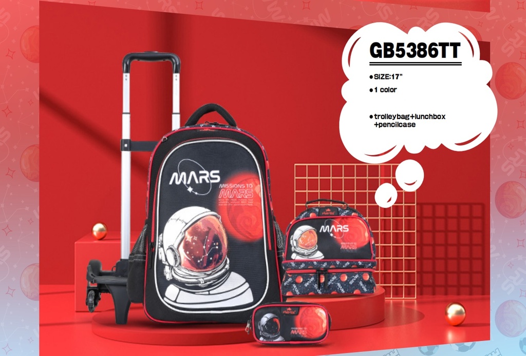 Trolly Backpack Mars 17" With Lunch Bag & Pencil Case Gb5504T