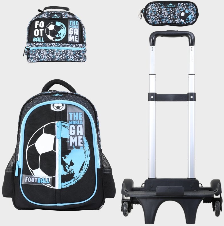 Trolly 3 Wheels Backpack Multi Comp Football Game 17"" & L.Bag, P.Case Set