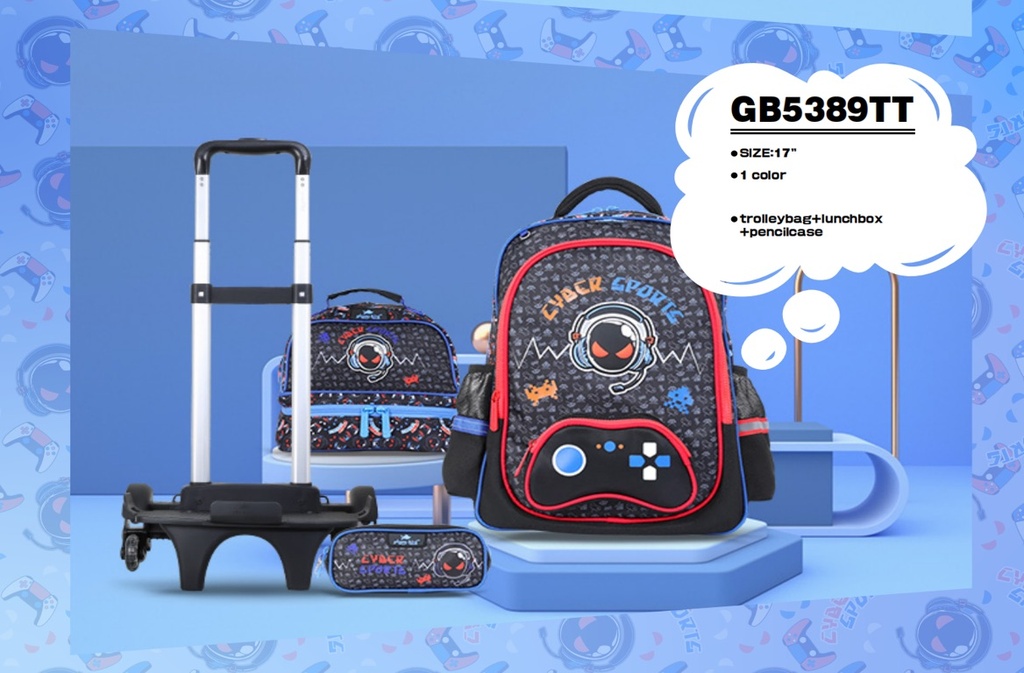 Trolly 3 Wheels Backpack Multi Comp Syber Sports 17"" & L.Bag, P.Case Set