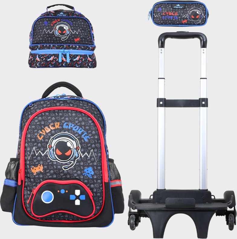 Trolly 3 Wheels Backpack Multi Comp Syber Sports 17"" & L.Bag, P.Case Set