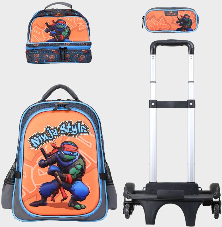 Trolly 3 Wheels Backpack Multi Comp Ninja Style 17"" & L.Bag, P.Case Set