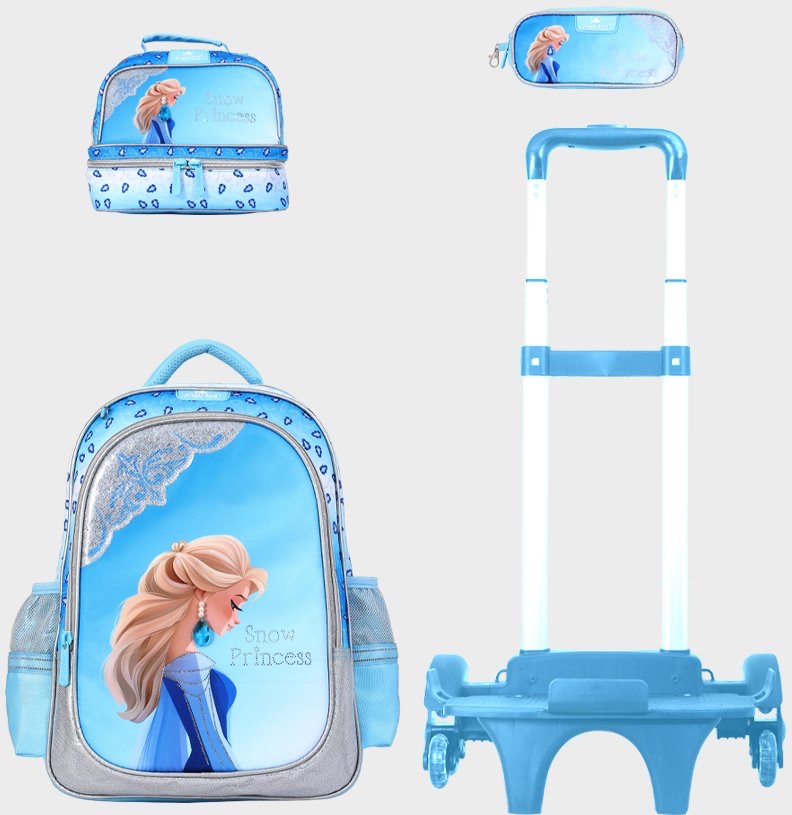 Trolly 3 Wheels Backpack Multi Comp Snow Princess 17"" & L.Bag, P.Case Set