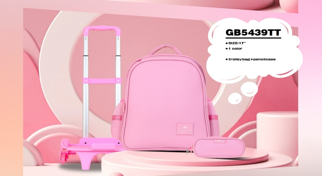 Trolly 3 Wheels Backpack Multi Comp Pink Color 17"" With P.Case Gb5439Tb