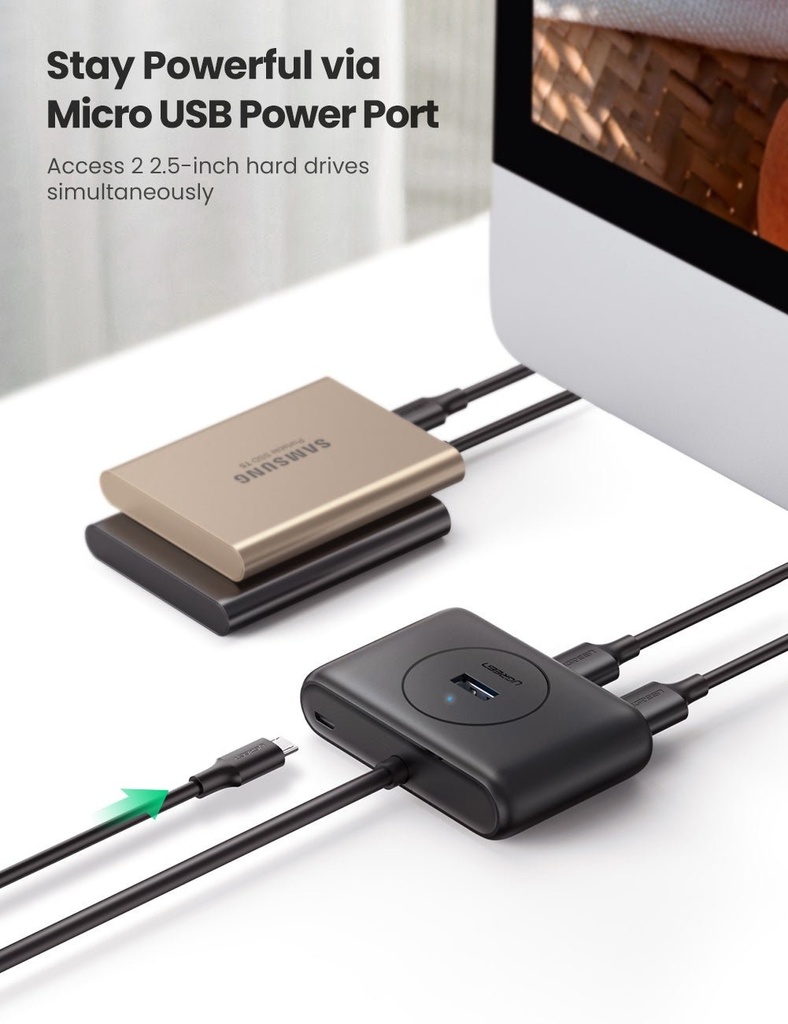 Ugreen 4-In-1 Usb 3.0 Data Hub 1 Meter Cable (Black)