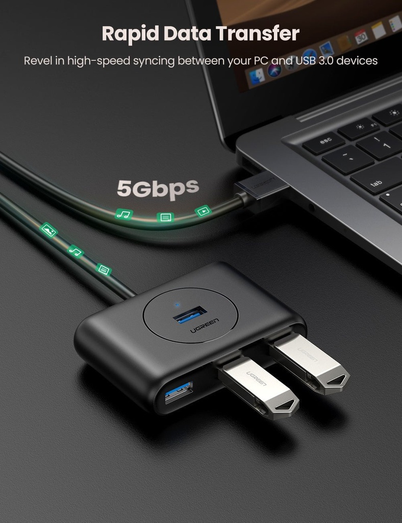 Ugreen 4-In-1 Usb 3.0 Data Hub 1 Meter Cable (Black)