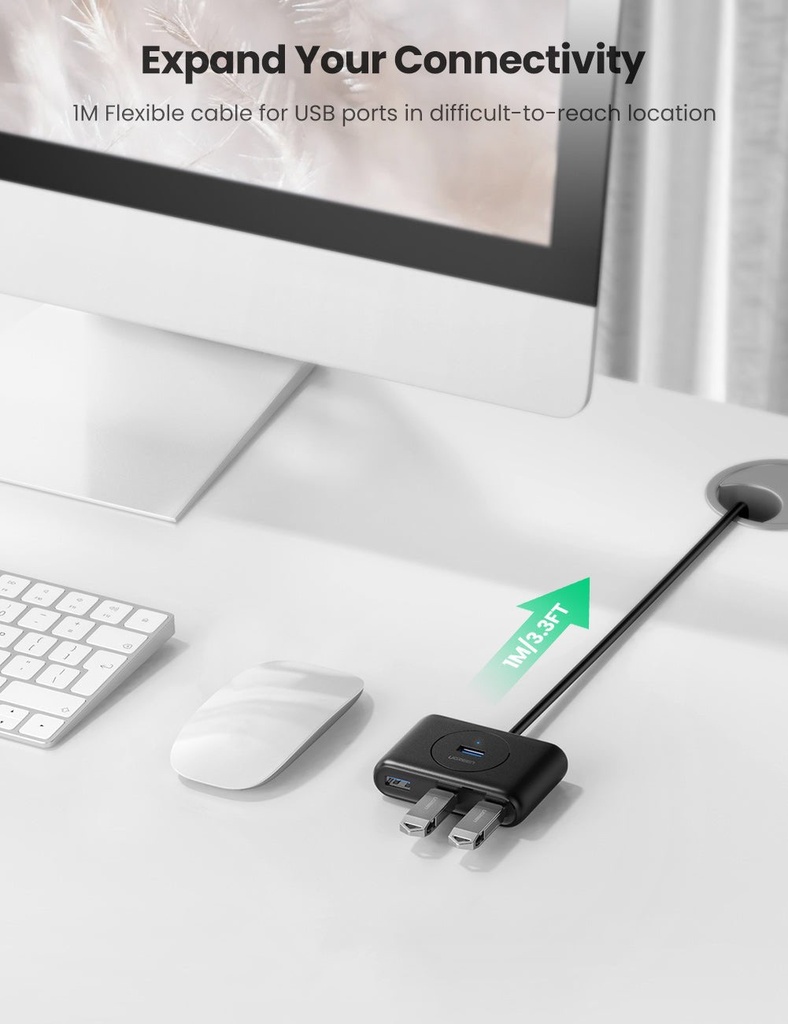 Ugreen 4-In-1 Usb 3.0 Data Hub 1 Meter Cable (Black)