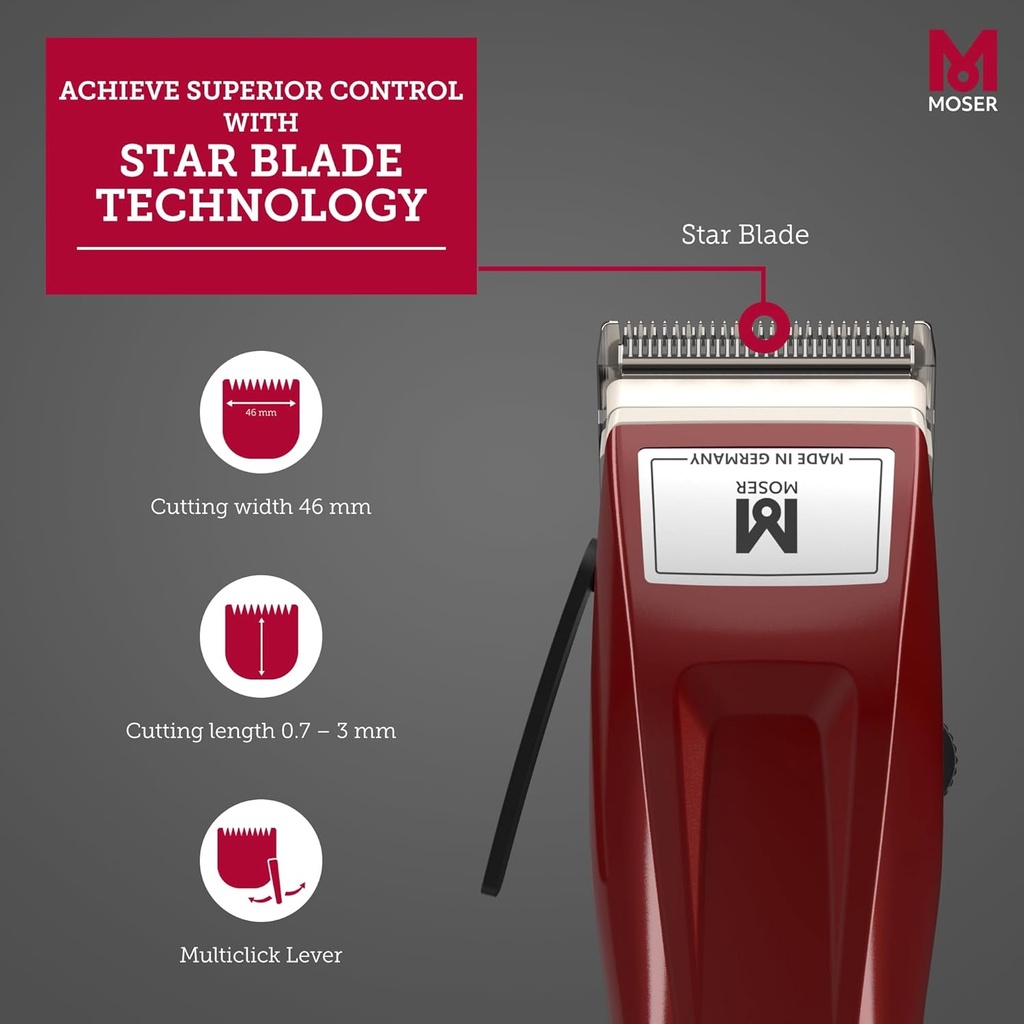 Moser 1400 Cordless Professional Cord/Cordless Clipper- For Hair & Beard (1430)