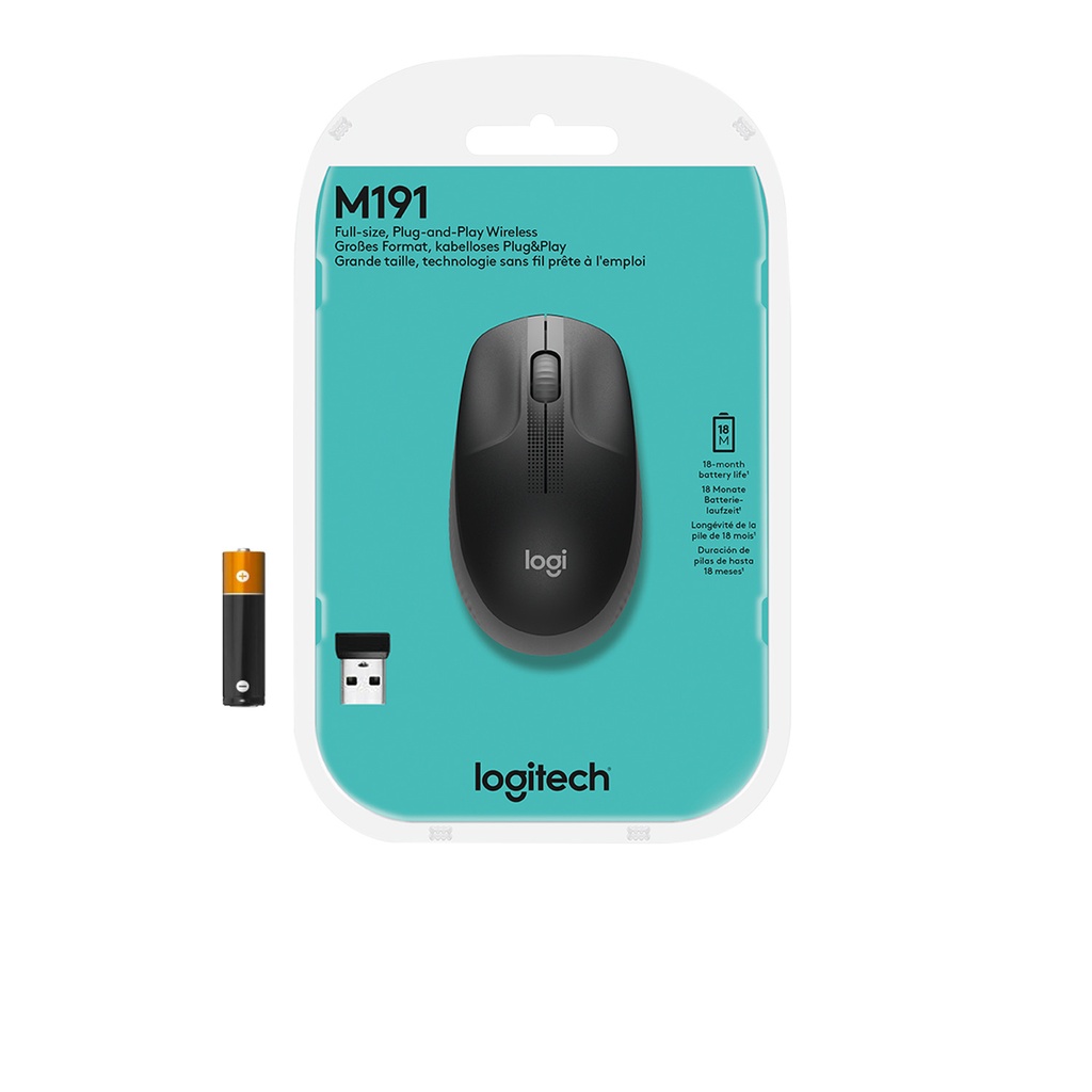 Logitech M190 Full-Size Wireless Mouse-Charcoal-2.4Ghz-Emea-M190