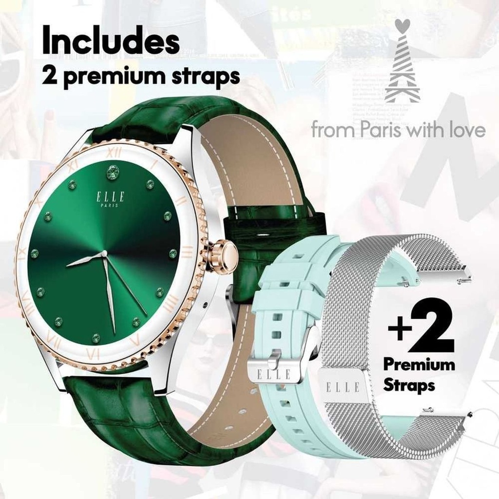 Elle Soleil Smart Watch Green Leather Plus 2 Straps Green