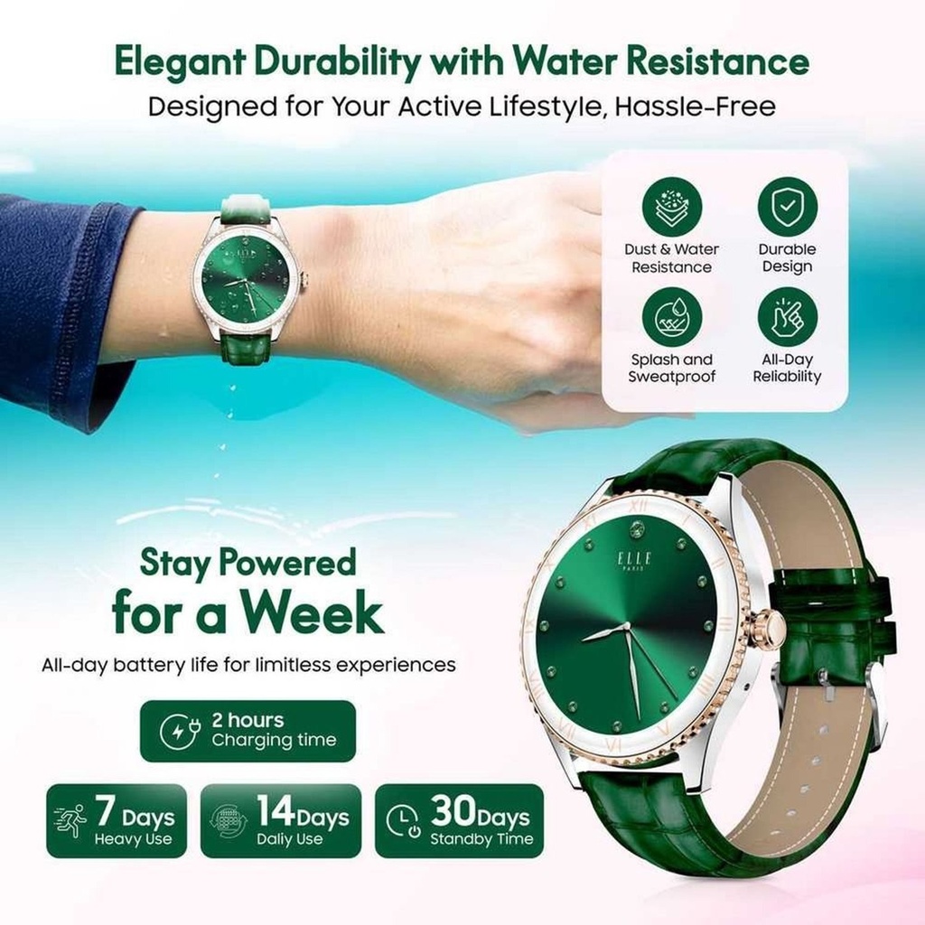 Elle Soleil Smart Watch Green Leather Plus 2 Straps Green