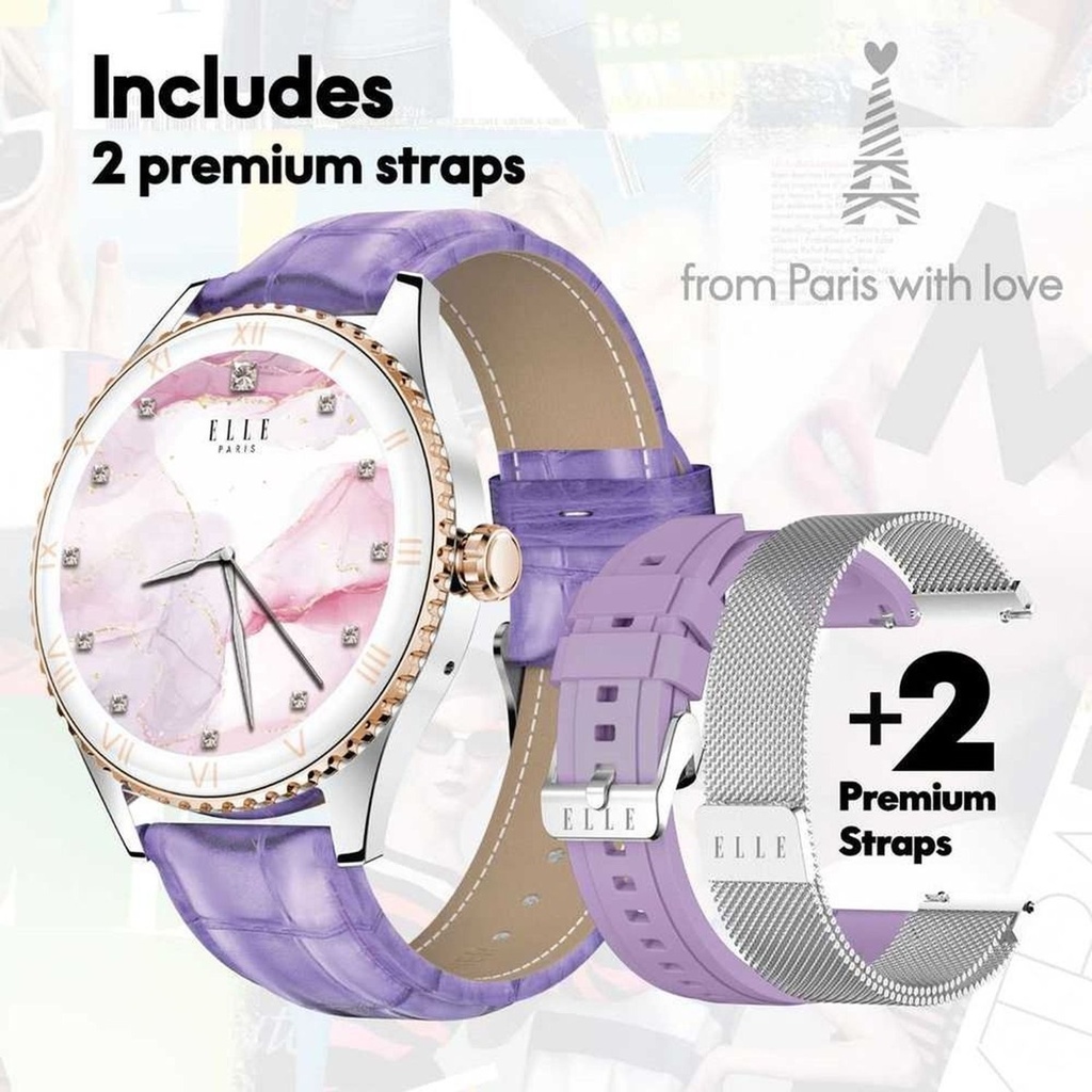Elle Soleil Smart Watch Purple Leather Plus 2 Straps Purple 