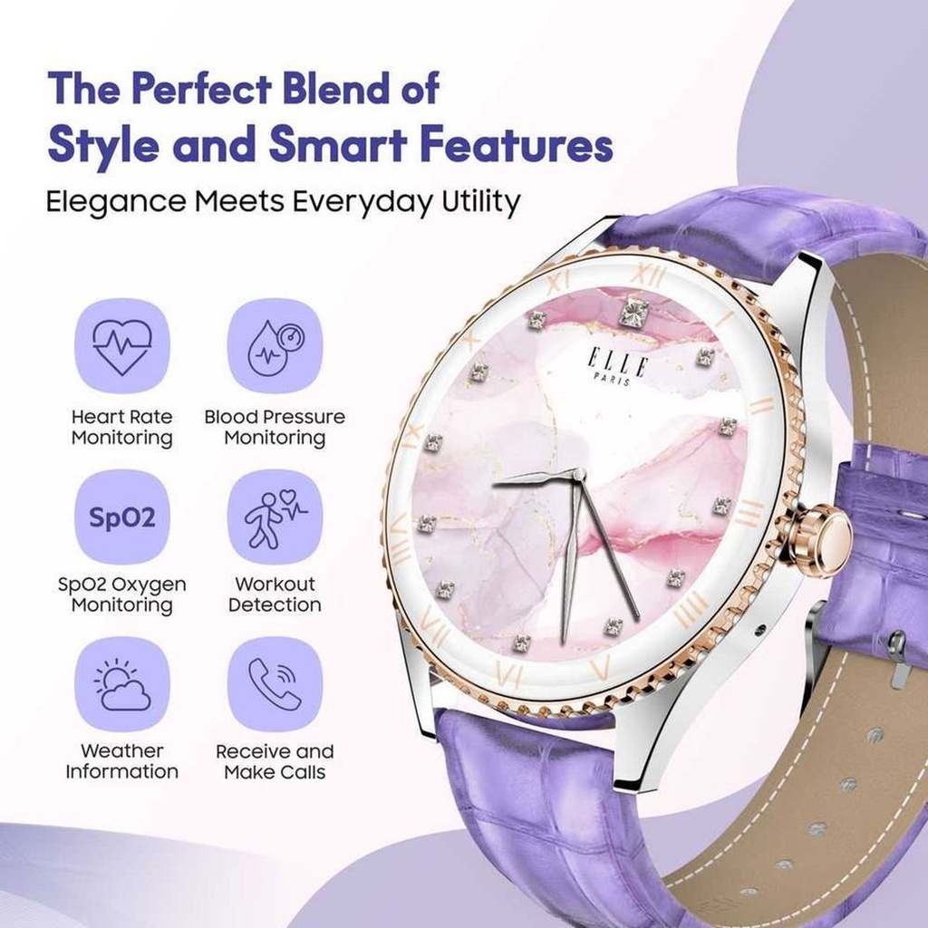 Elle Soleil Smart Watch Purple Leather Plus 2 Straps Purple 
