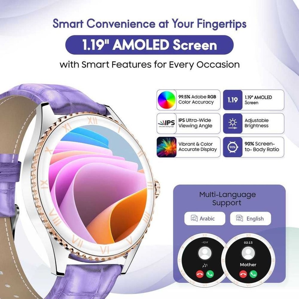Elle Soleil Smart Watch Purple Leather Plus 2 Straps Purple 
