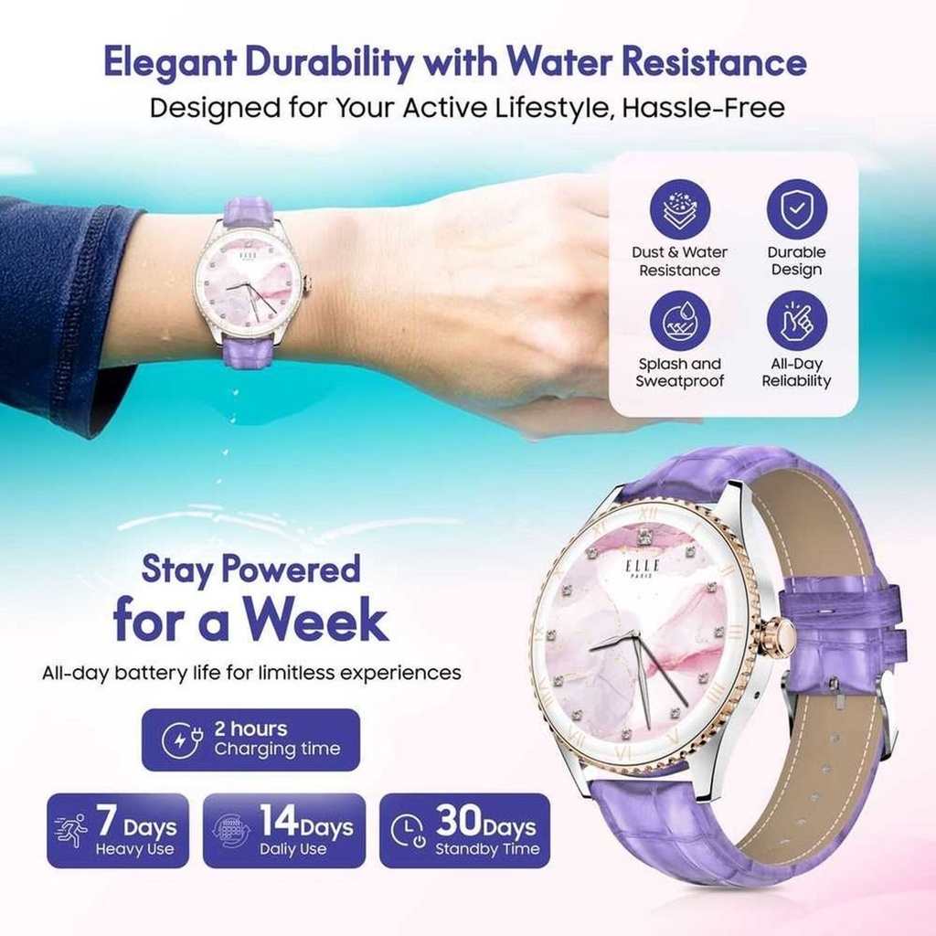 Elle Soleil Smart Watch Purple Leather Plus 2 Straps Purple 