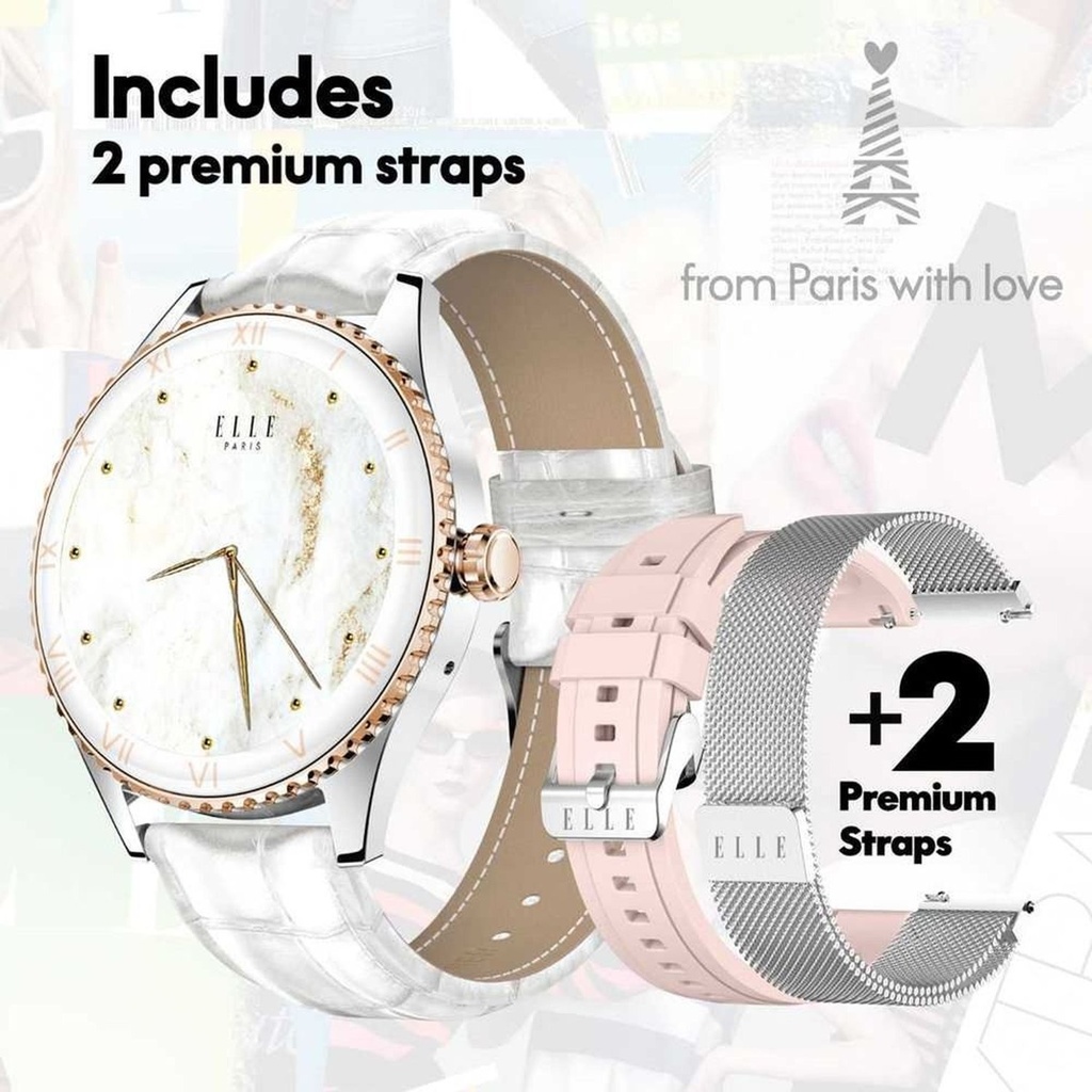 Elle Soleil Smart Watch White Leather Plus 2 Straps Pink Sil