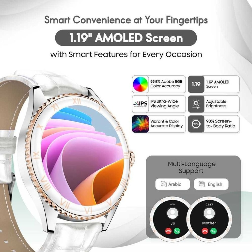 Elle Soleil Smart Watch White Leather Plus 2 Straps Pink Sil
