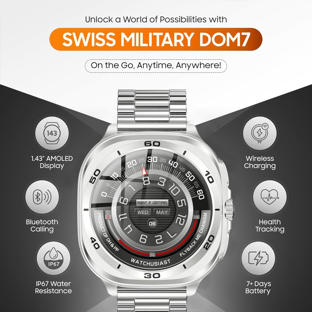 Swiss Military Dom7 Smart Watch With Silver Frame Silver Metal