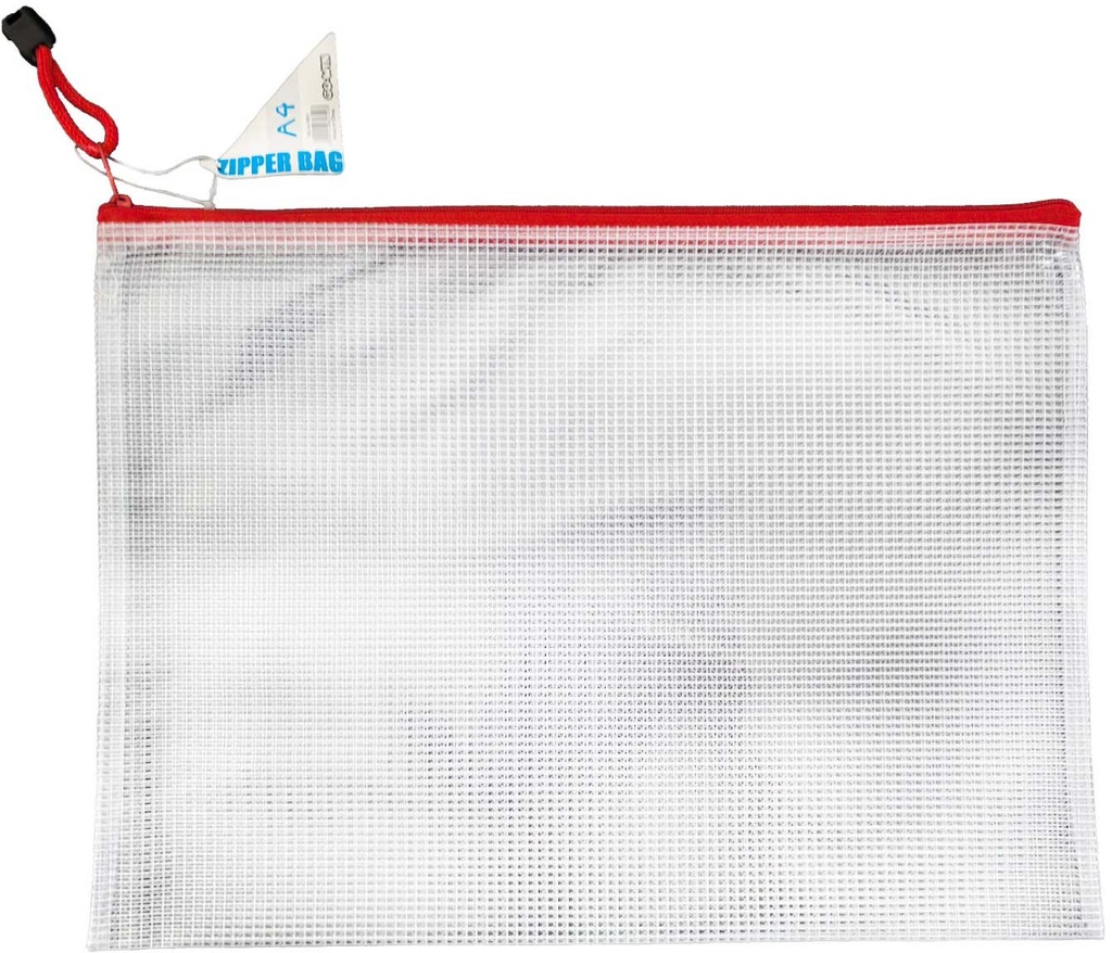 Bag Zipper PVC A4 340X250mm Translucent Mesh Red