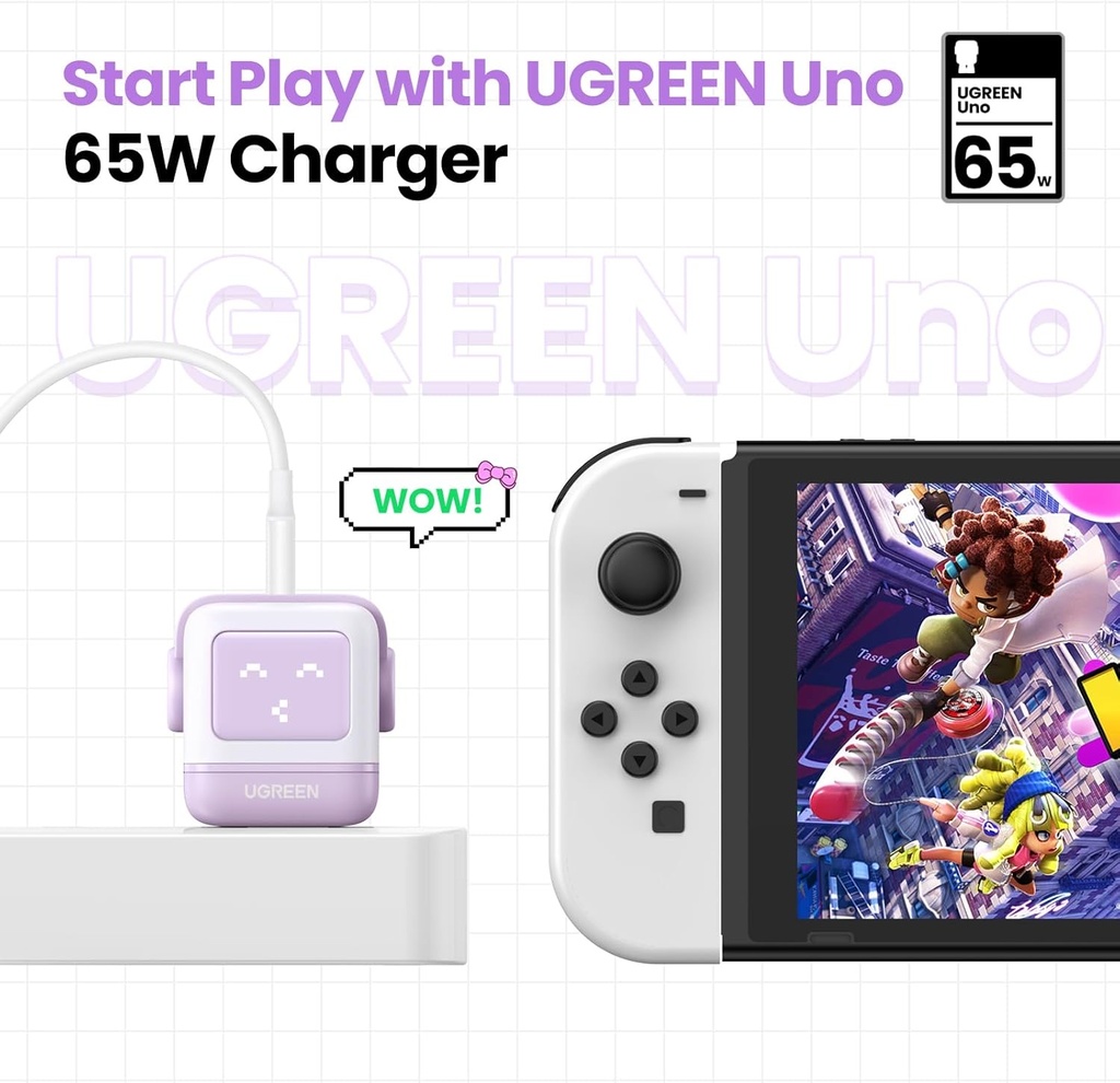Usb-A+2*Usb-C 65W Robot Gan Tech Fast Charger-Uk Purple