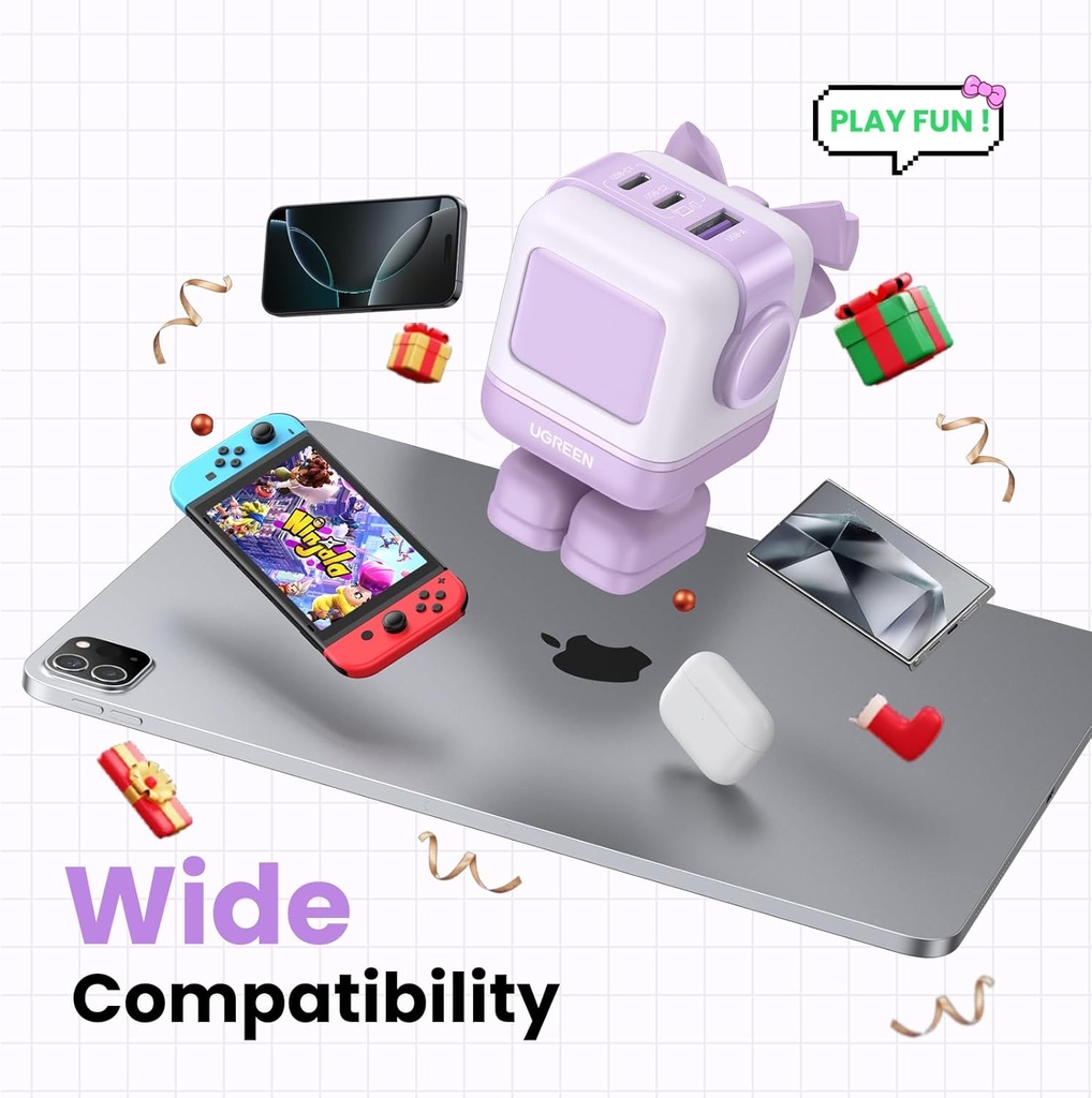 Usb-A+2*Usb-C 65W Robot Gan Tech Fast Charger-Uk Purple