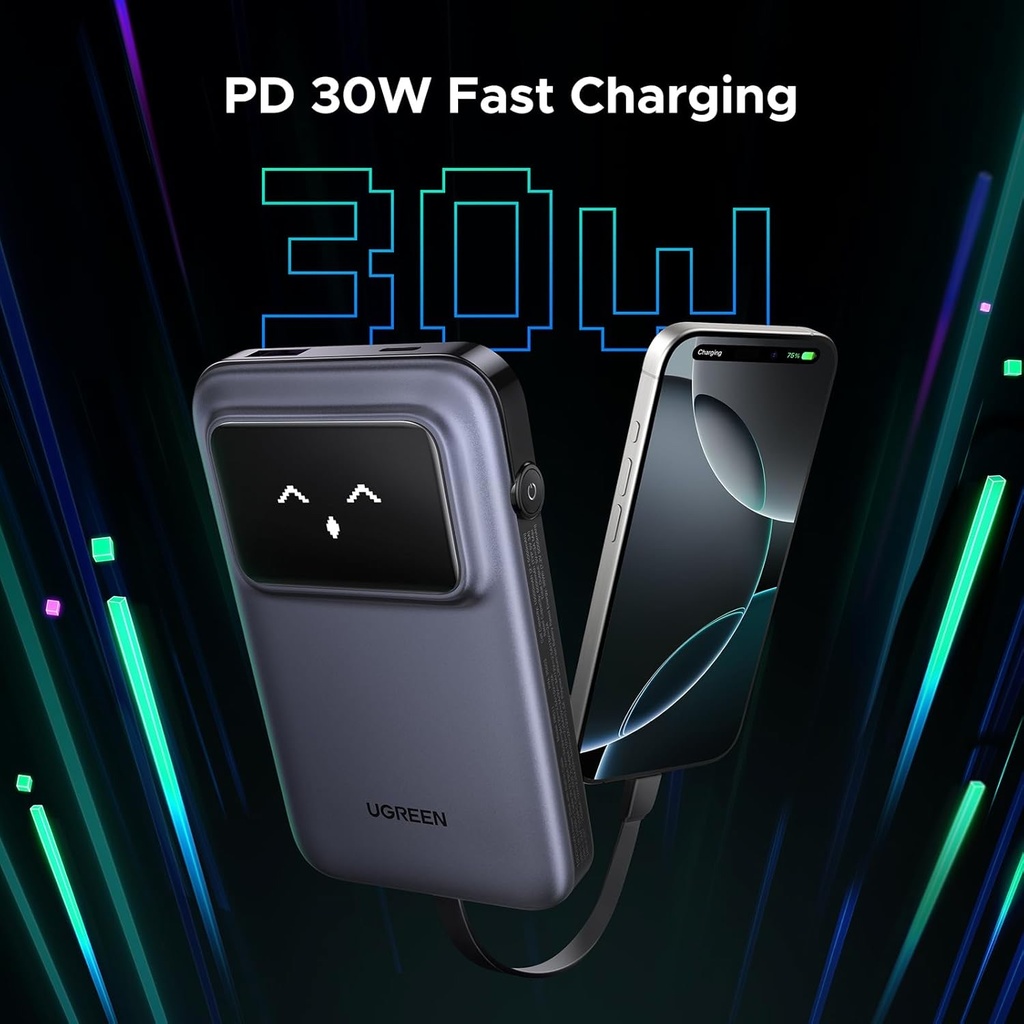 Ugreen 10000Mah Quick Charging Robot 30W Power Bank Build-In Usb-C 