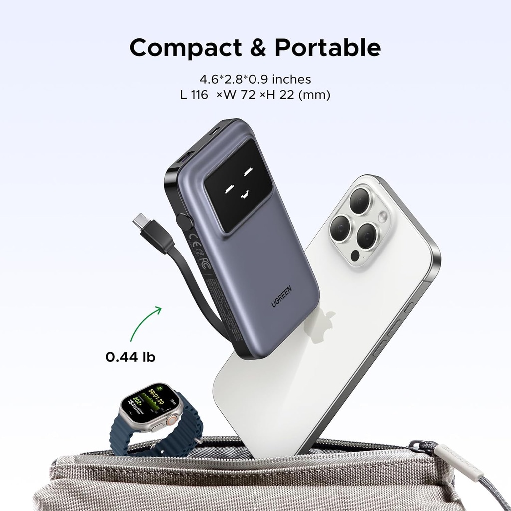 Ugreen 10000Mah Quick Charging Robot 30W Power Bank Build-In Usb-C 