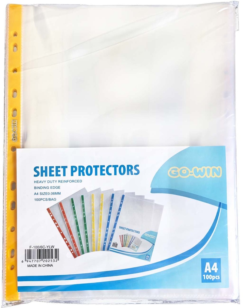 protector sheet  A4, 6C PP Crystal Clear with yellow side strip