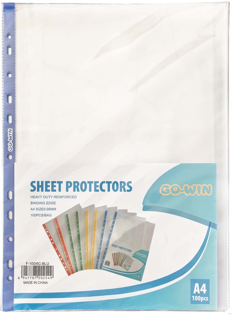 protector sheet  A4, 6C PP Crystal Clear with Blue side strip