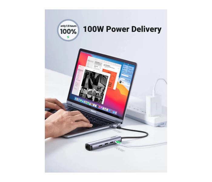 Ugreen Usb C Hub, 5-In-1 Type C Adapter With Gigabit Ethernet, Type C To Hdmi 4K@60Hz, Rj45 Ethernet, Usb C Pd 100W Charging, 2 Usb 3.0 Ports Compatible For Macbook Pro/Air M1 2022, Ipad Pro 2022, Etc
