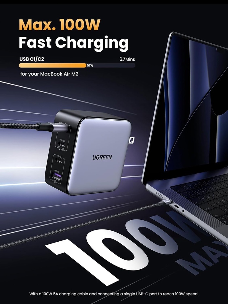 Ugreen Nexode 100W Usb C Wall Charger - 4 Ports (Black)