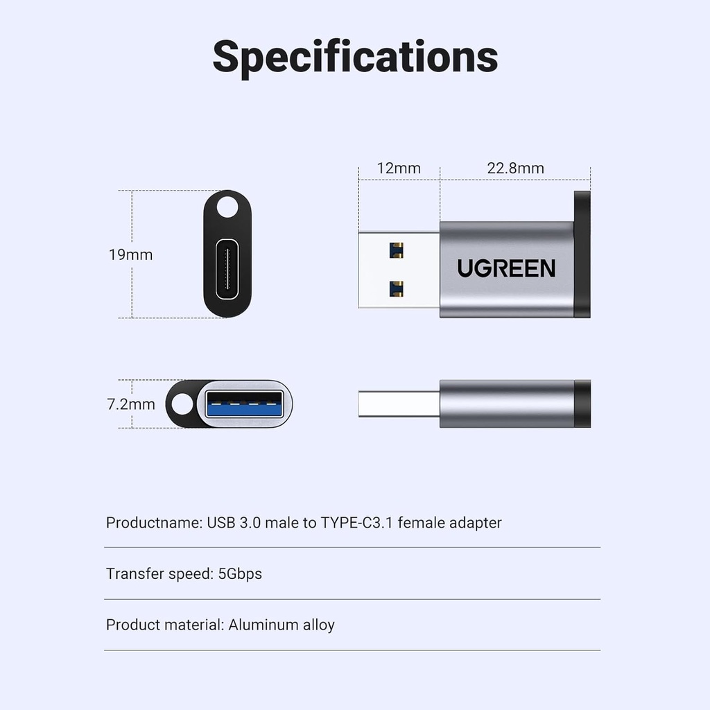 Ugreen Usb-A 3.0 To Usb-C Adapter (Gray) 