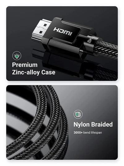 Ugreen Hdmi 8K Cable Male To Male Zinc Alloy Shell Braided Gray 1.5M