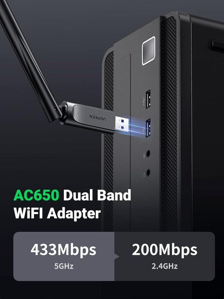 Ugreen Ac650 High-Gain Dual Band Wireless Usb Adapter