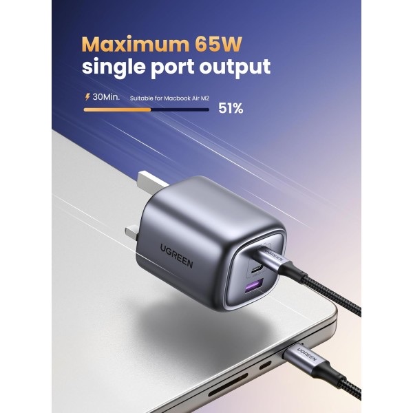 Ugreen Nexode 65W Usb C Wall Charger - 3 Ports Space( Gray)