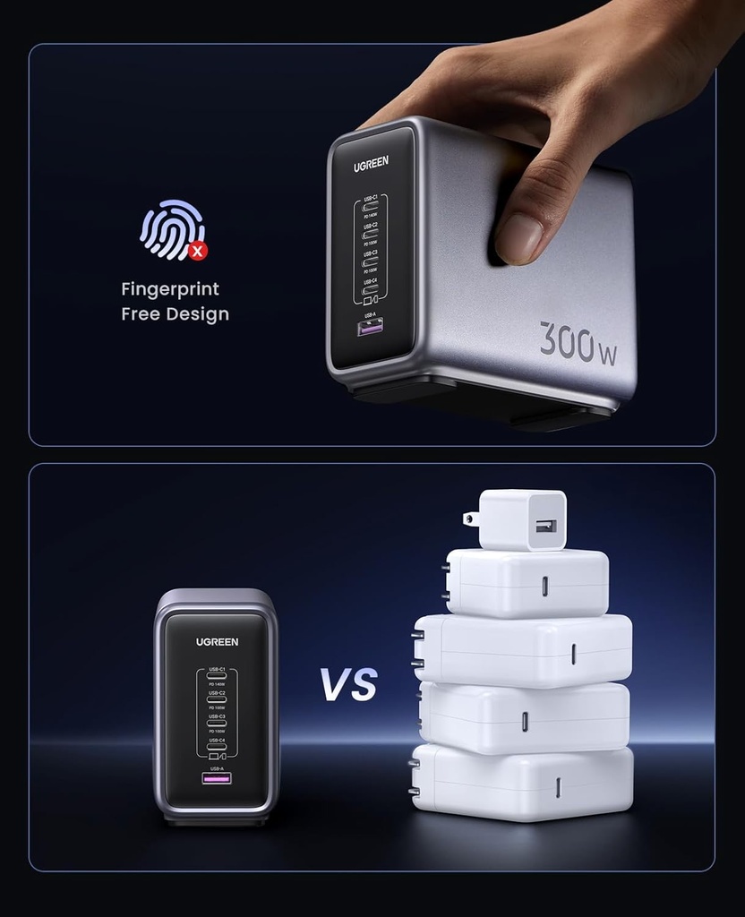 Ugreen 300W Usb C Charger, Nexode Gan 5 Ports Desktop Charging Station, 140W Max Single Port Pd3.1 