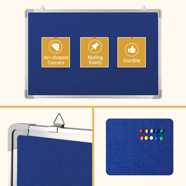 Felt+Cork board Aluminum Frame Fabric 60x90cm Blue