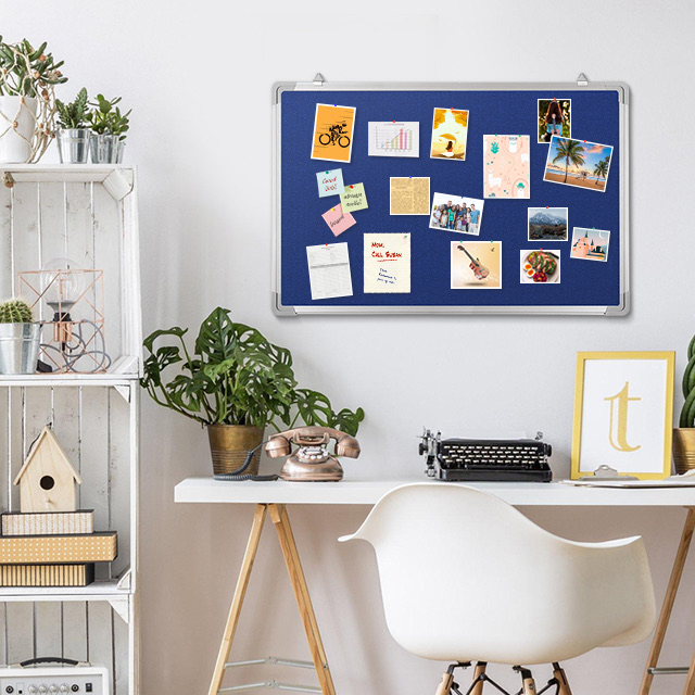 Felt+Cork board Aluminum Frame Fabric 60x90cm Blue