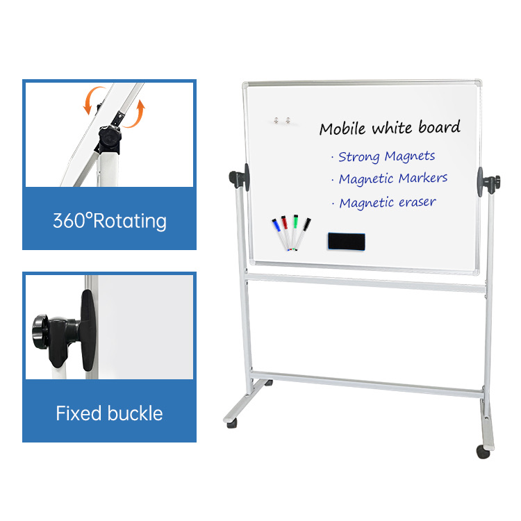 Whiteboard Mobile Magnetic DD Vertical With Stand Aluminuim Frame  Metal 60  x  90  cm  White