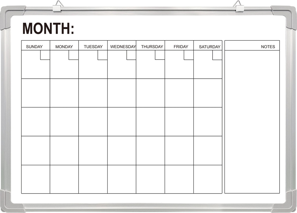 Weekly Whiteboard Magnetic SS With Aluminum Frame    45 cm X 60 cm