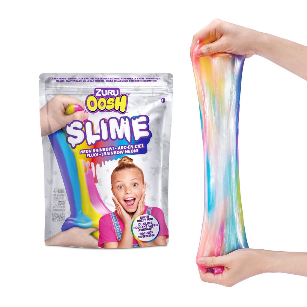 New - Slime Neon Rainbow/ Glow In The Dark - Foil Bag 500G - 7 Color Asst - Pdq 6 Pcs 