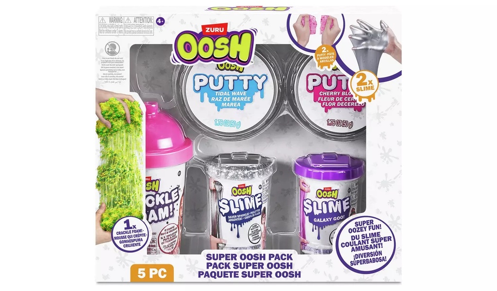 Oosh-Mix Combo 1Pk S3 Crackle Foam/ 2Pk Small Tub Slime 70G And  2Pk Putty S4 Window Box,Bulk,4Pcs 