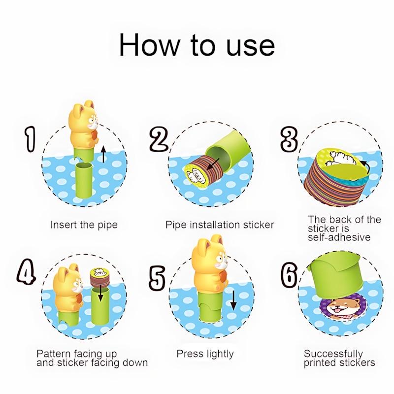 Magic sticker stamper,3 assorted dinosaur, rabbit, cat.