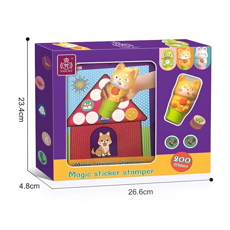 Magic sticker stamper,3 assorted dinosaur, rabbit, cat.